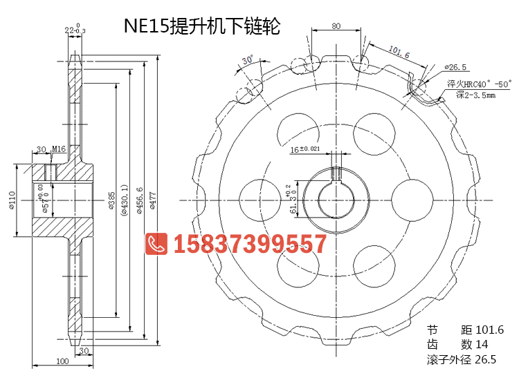 NE15斗式提升机下链轮图纸尺寸